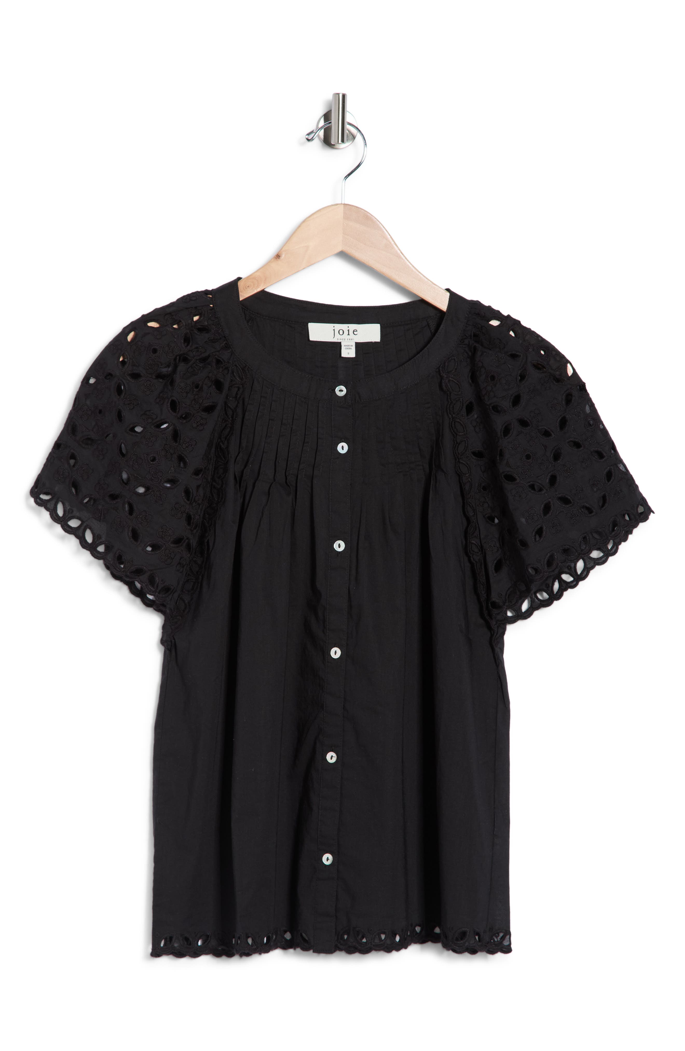 Joie Embroidered Eyelet Short Sleeve Button-Up Top