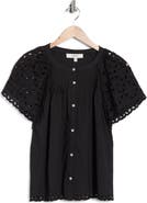Joie Embroidered Eyelet Short Sleeve Button-Up Top
