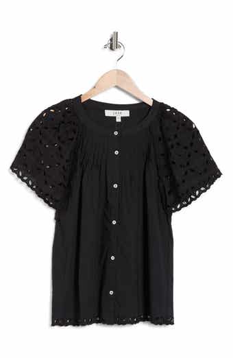 Joie Embroidered Eyelet Short Sleeve Button-Up Top