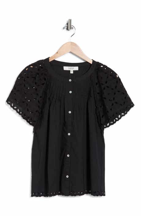 Joie Embroidered Eyelet Short Sleeve Button-Up Top