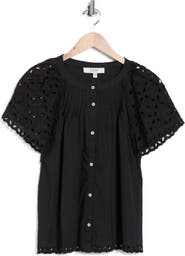 Joie Embroidered Eyelet Short Sleeve Button-Up Top