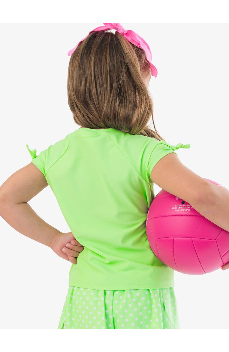 RuffleButts UPF50 Active Raglan Bow Shirt, Alternate, color, Neon Honeydew