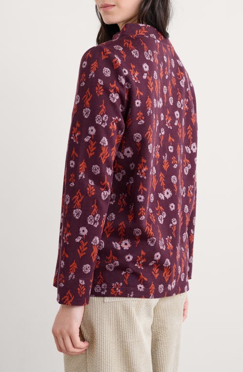 Seasalt Cornwall Field Glass Print Cotton Blend Mock Neck Top In Burgundy