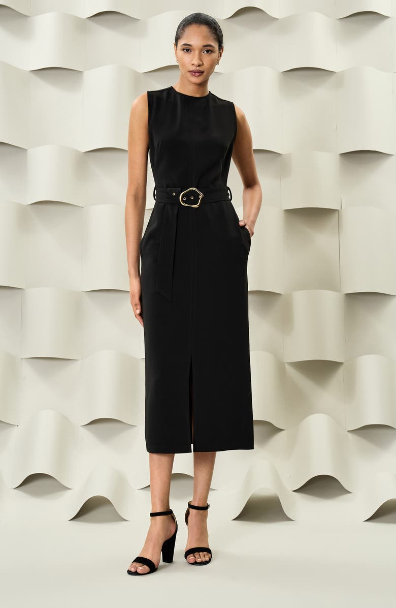 Luxely Sleeveless Belted Dress, Alternate, color, Meteorite