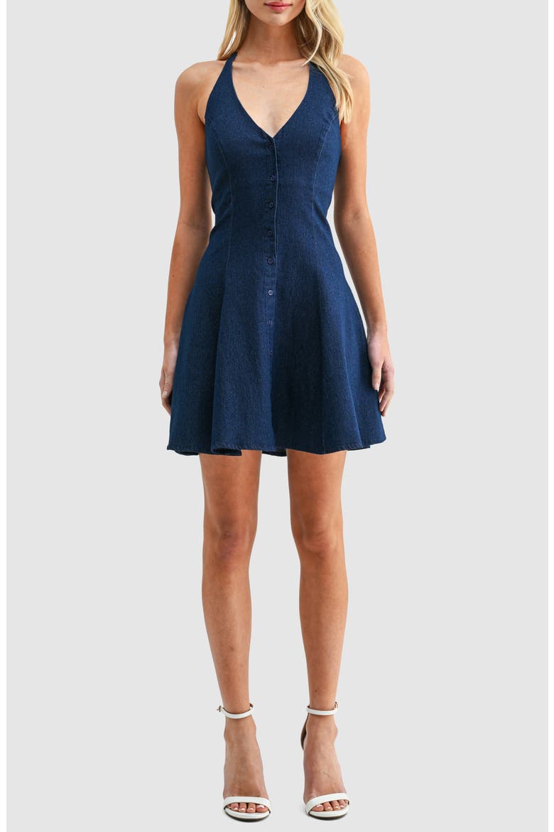Denim Halter Minidress, Main, color, DARK DENIM