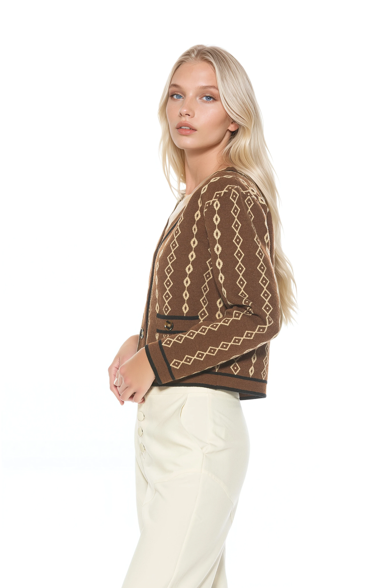 Briar Collegiate Contrast Trim Cardigan, Alternate, color, Brown