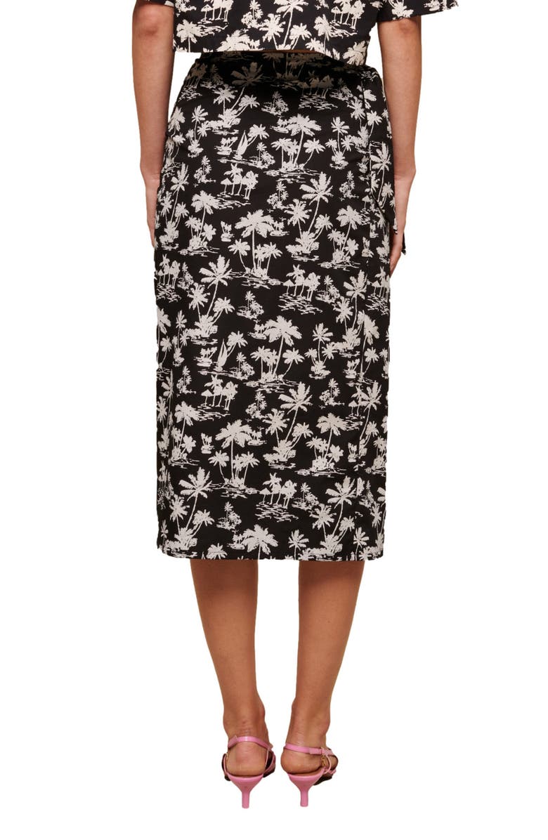 maje Palm Print Cotton Skirt, Alternate, color, Black Palm