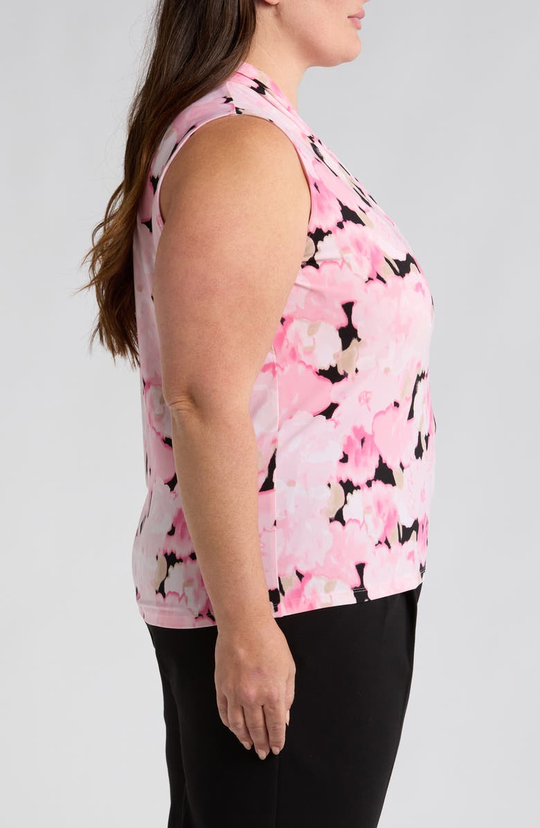 Anne Klein Blurred Floral Print Triple Pleat Sleeveless Top, Alternate, color, 