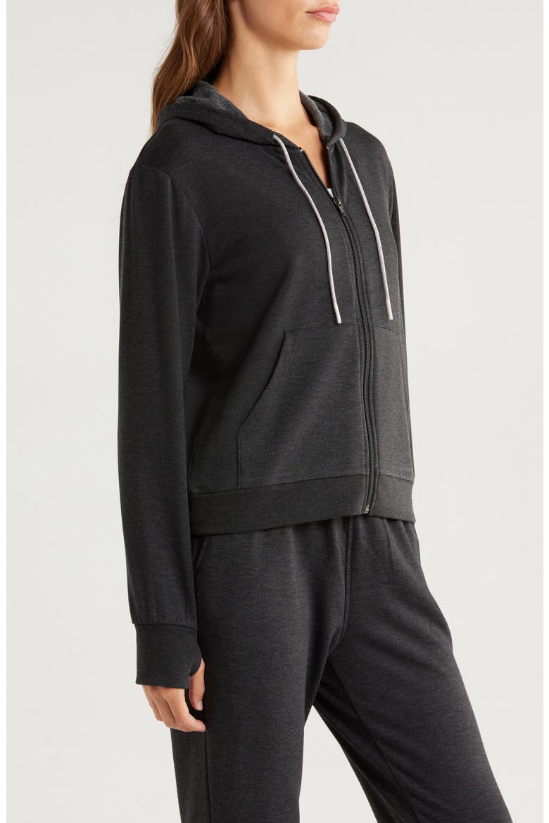 Lightweight Fleece Zip-Up Hoodie, Alternate, color, HEATHER BLACK