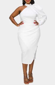 L I V D Gigi One-Shoulder Long Sleeve Midi Dress