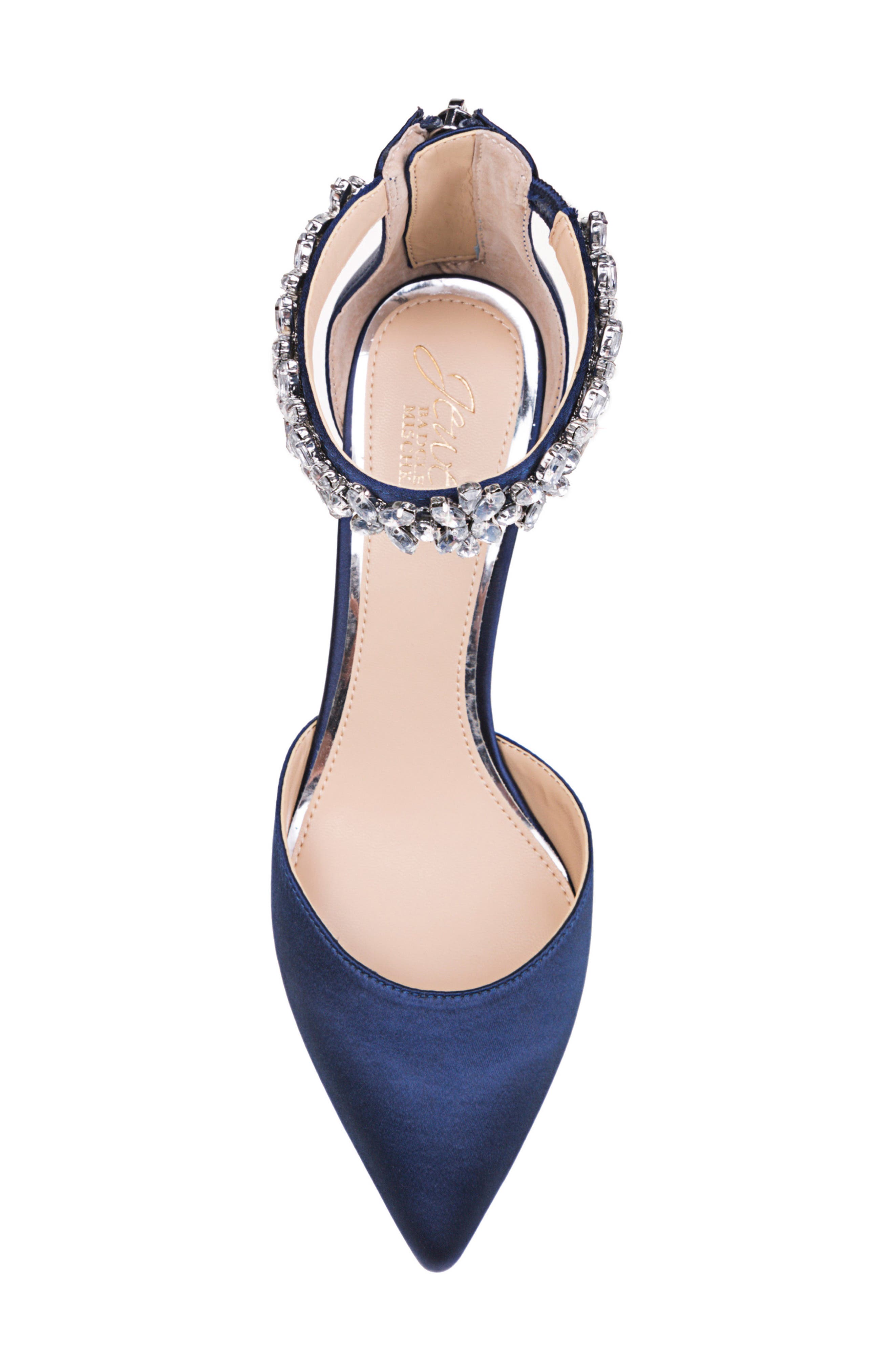 Jewel Badgley Mischka Raleigh Pointed Toe Ankle Strap Pump, Alternate, color, Navy Satin