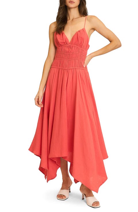 Smocked Handkerchief Hem Midi Dress