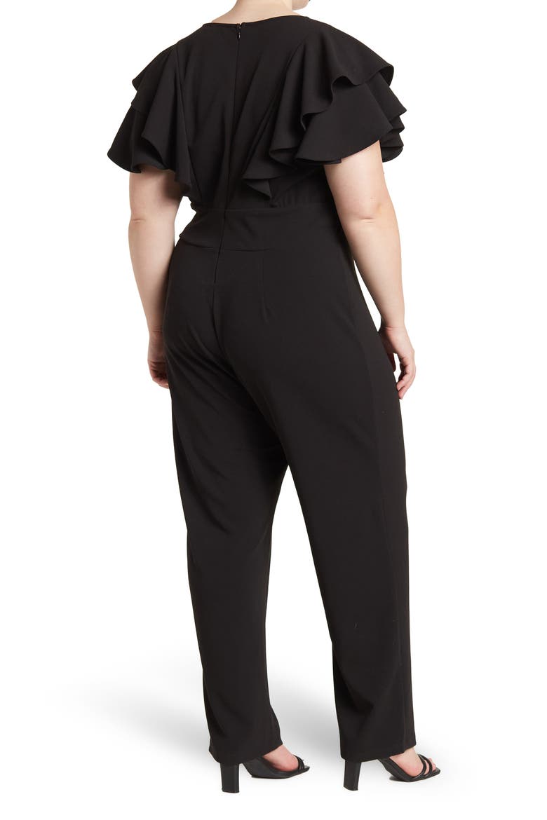 Nova Flutter Sleeve Scuba Crepe Jumpsuit, Alternate, color, BLACK