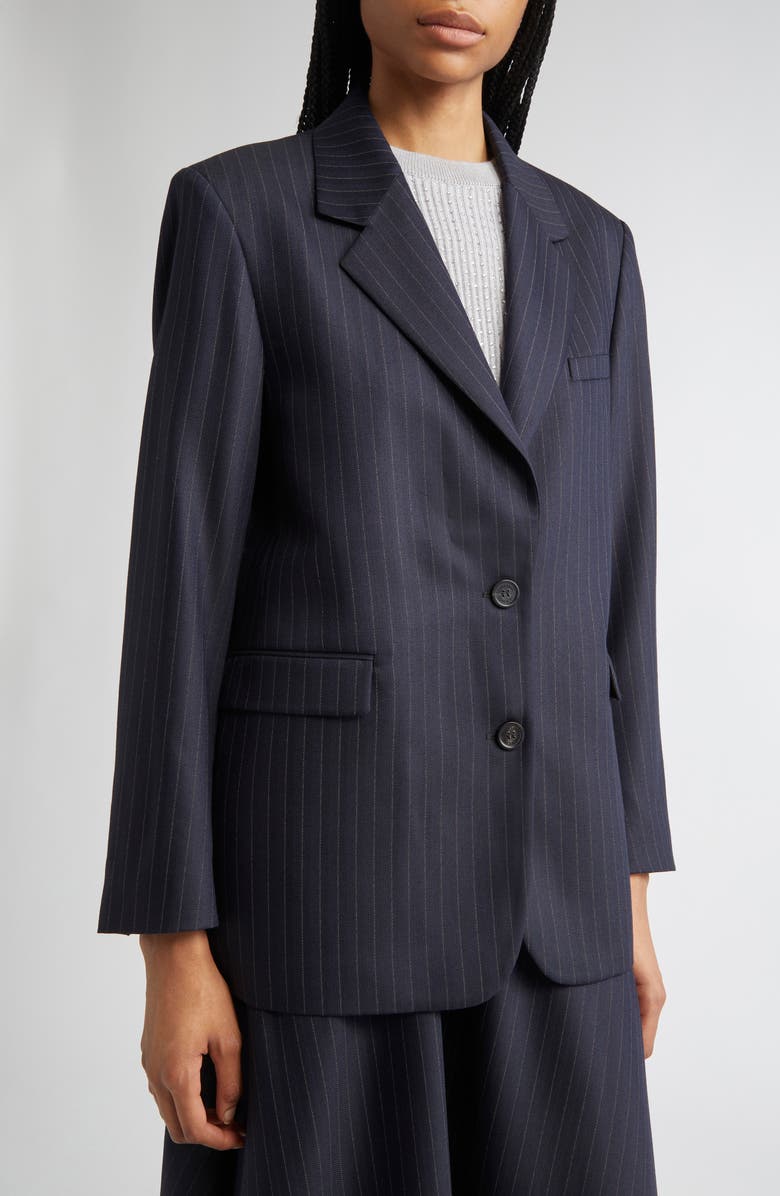 Golden Goose Journey Pinstripe Wool Blend Blazer, Alternate, color, Dark Navy