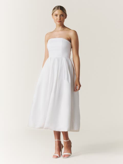 Bandeau Bow Back Pleated Midi Dress