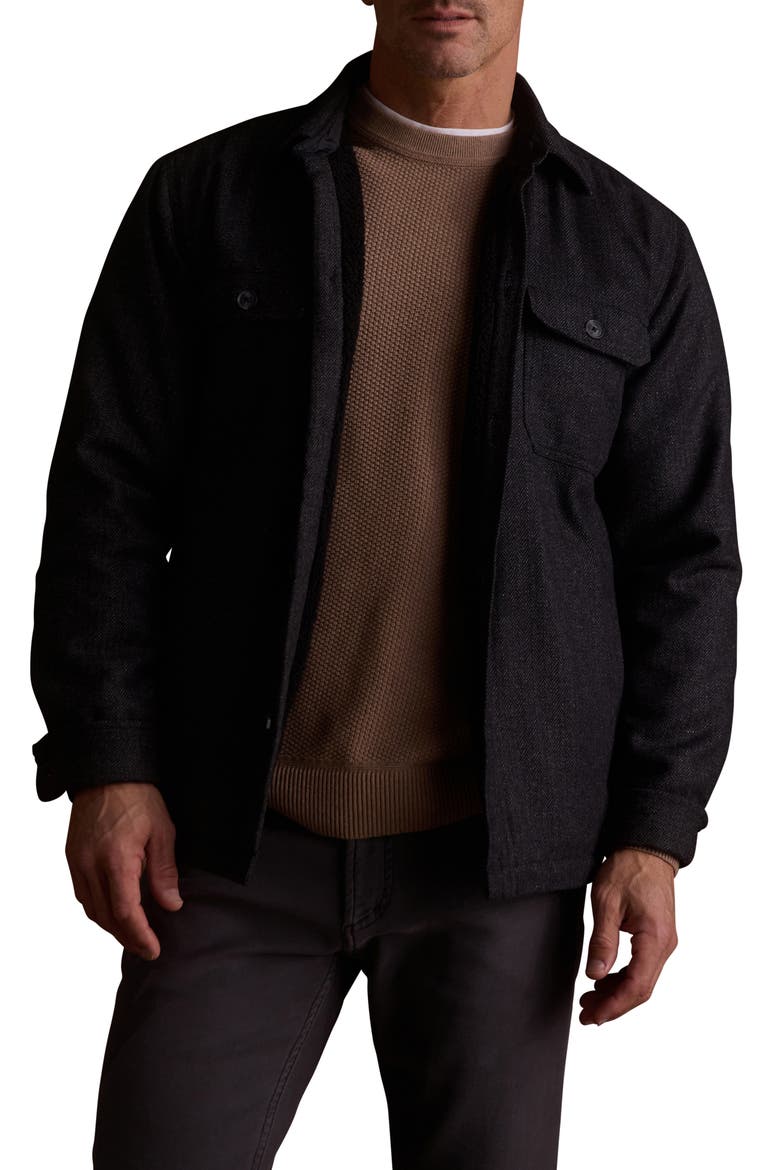 Herringbone Shirt Jacket with High-Pile Fleece Lining, Main, color, CHARCOAL HERRINGBONE