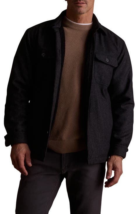 Herringbone Shirt Jacket with High-Pile Fleece Lining
