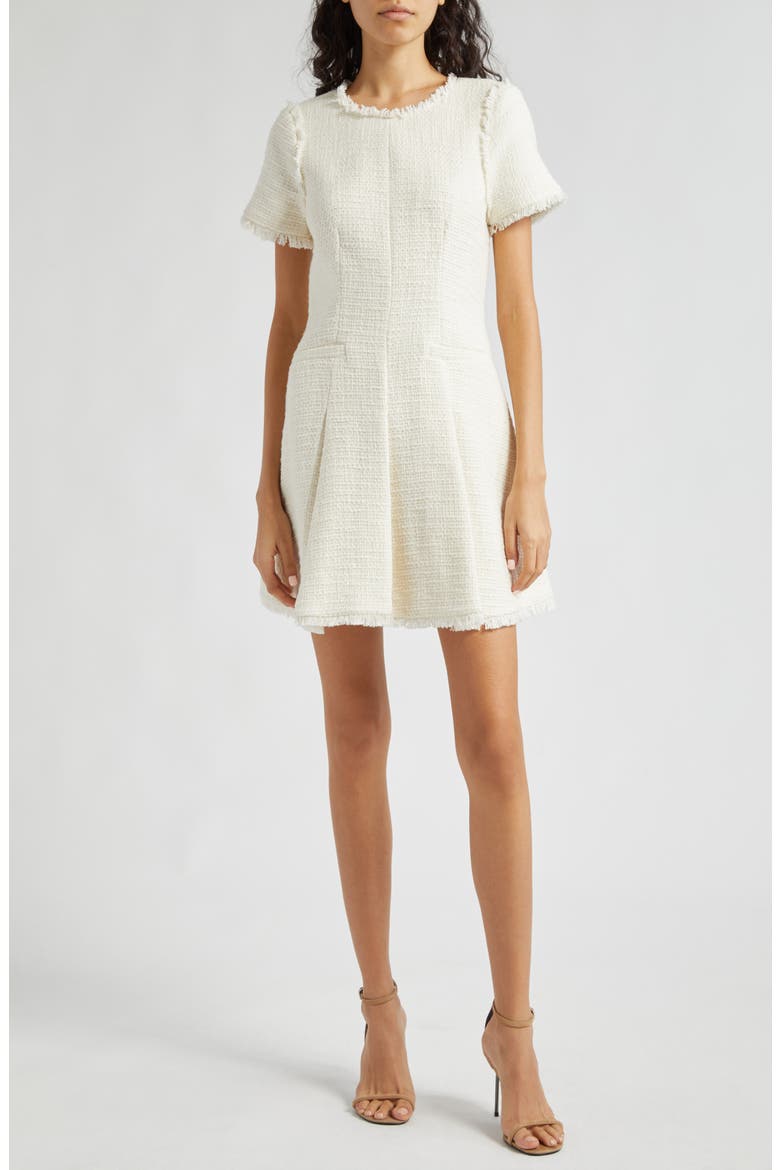 Nova Tweed Fit & Flare Dress, Main, color, GARDENIA
