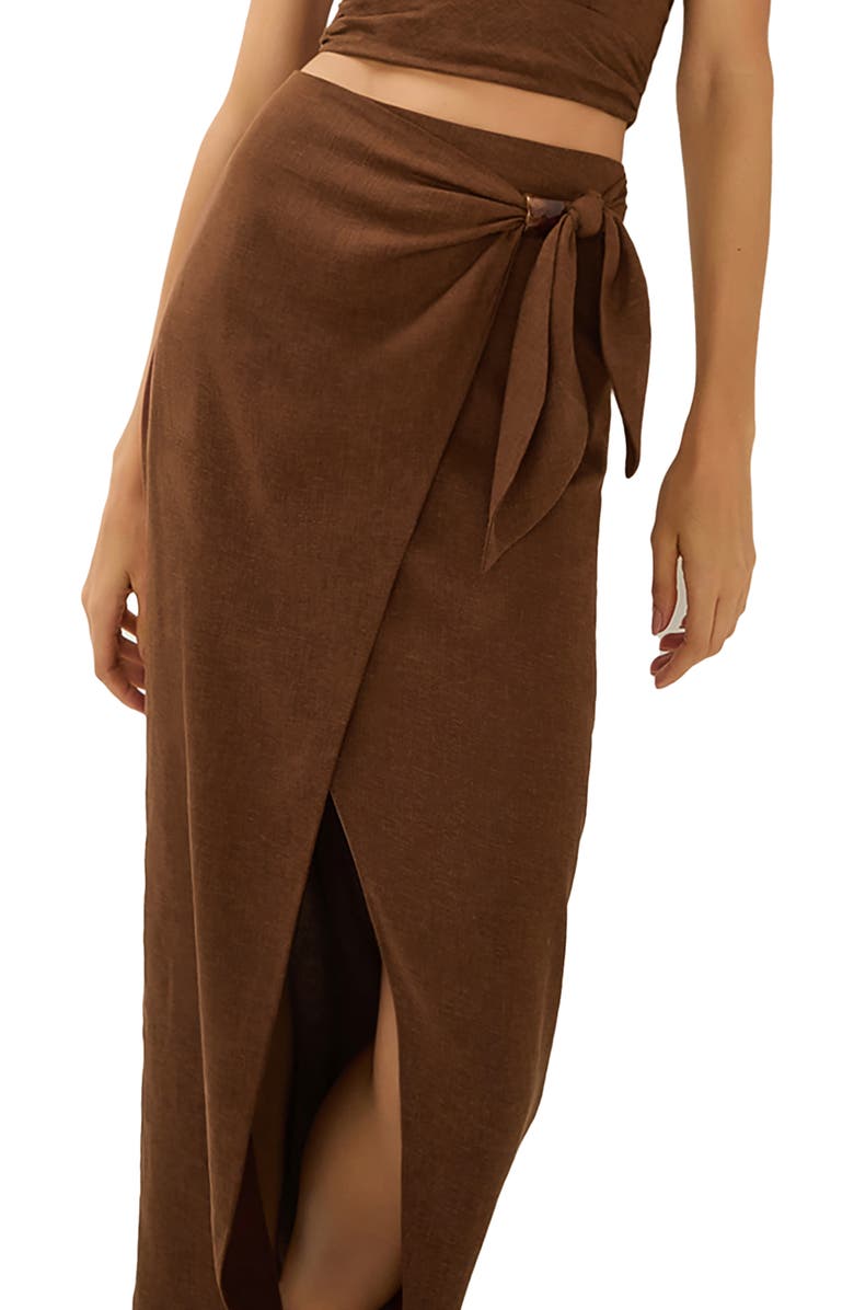 ViX Paula Hermanny Luna Linen Blend Cover-Up Midi Skirt, Alternate, color, Brown