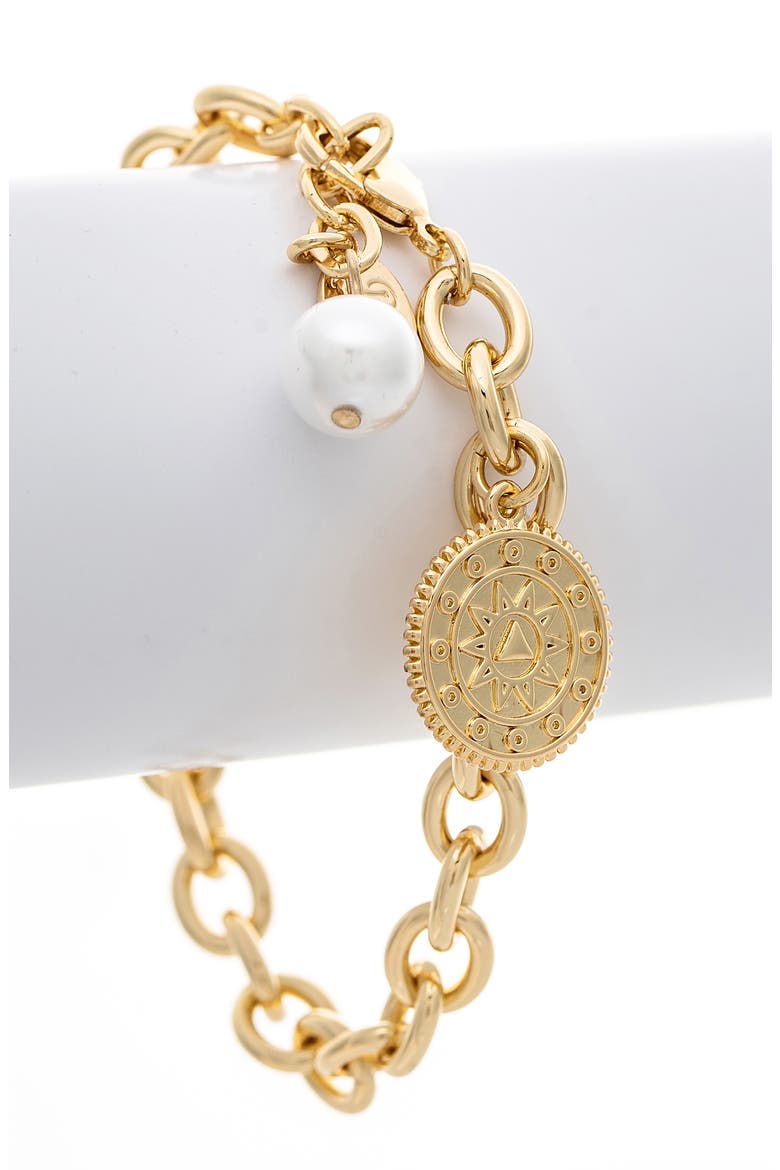 Pearl Disc Charm Bracelet, Alternate, color, POLISHED