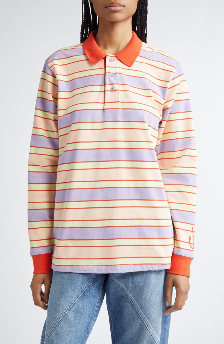 JW Anderson Oversize Stripe Contrast Trim Long Sleeve Polo, Main, color, 
