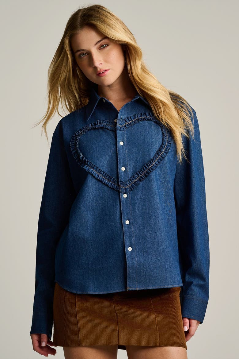 Ruffled Up Button-Up Shirt, Alternate, color, Denim