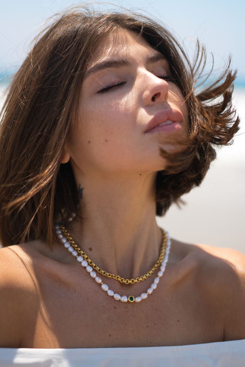 Ella Freshwater Pearl Necklace Set, Alternate, color, Gold/Green