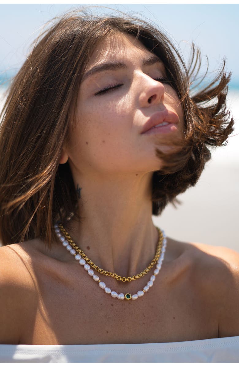 Classicharms Ella Freshwater Pearl Necklace Set, Alternate, color, Gold/Green