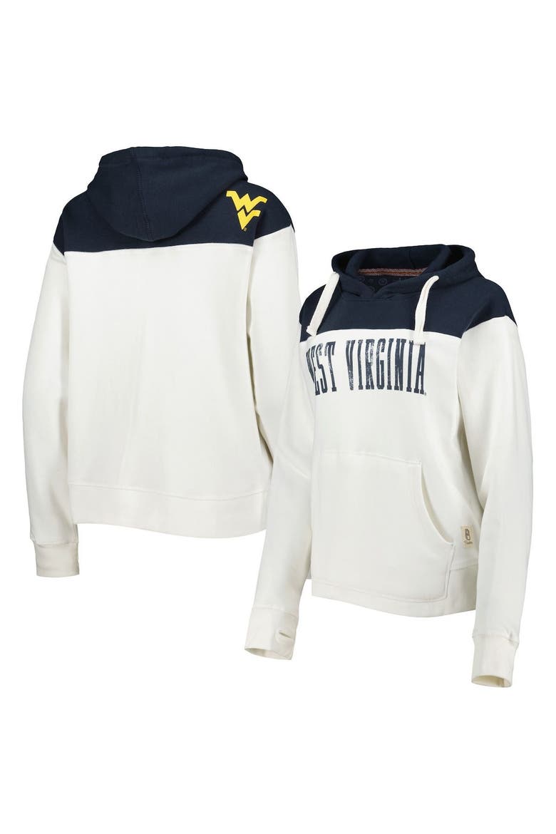 Women's Pressbox White/Navy West Virginia Mountaineers Chicago 2-Hit Yoke Pullover Hoodie, Main, color, White