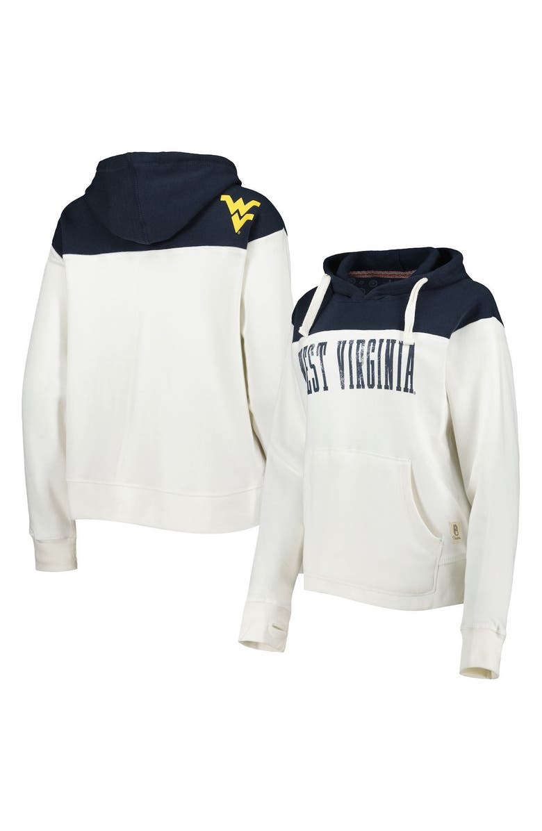 PRESSBOX Women's Pressbox White/Navy West Virginia Mountaineers Chicago 2-Hit Yoke Pullover Hoodie, Main, color,