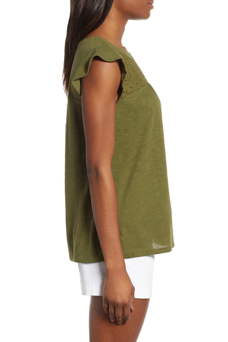 Eyelet Detail Baby Doll Top, Alternate, color, OLIVE MOSS