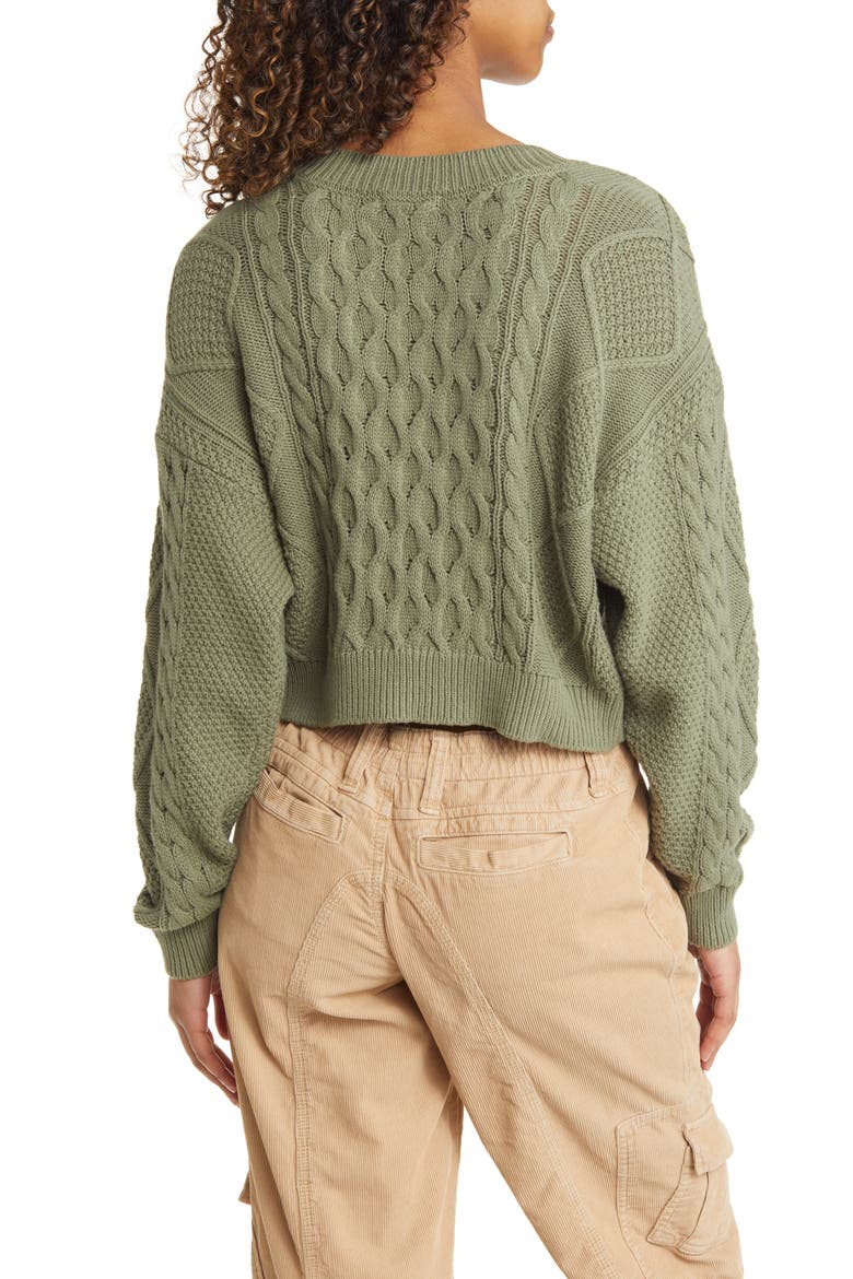 V-Neck Cable Knit Sweater, Alternate, color, GREEN DUNE