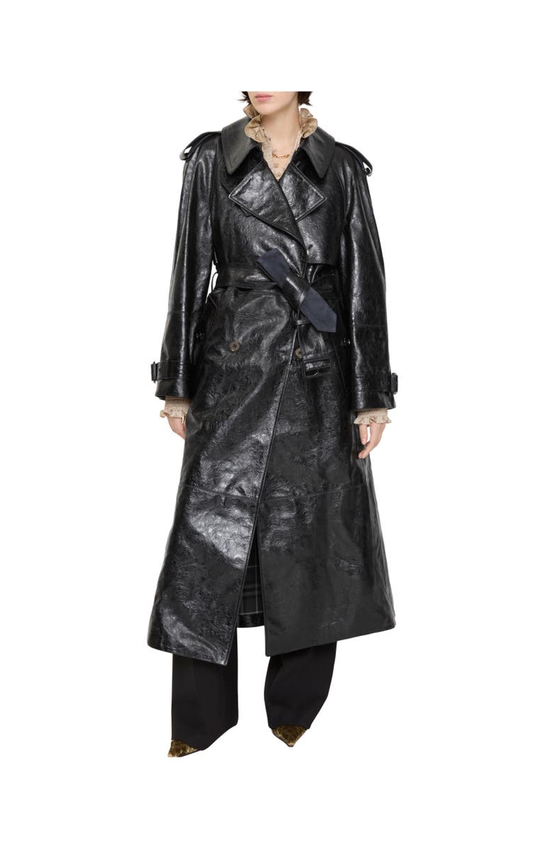 Burberry Long Embossed Leather Trench Coat, Alternate, color, Silhouette Black