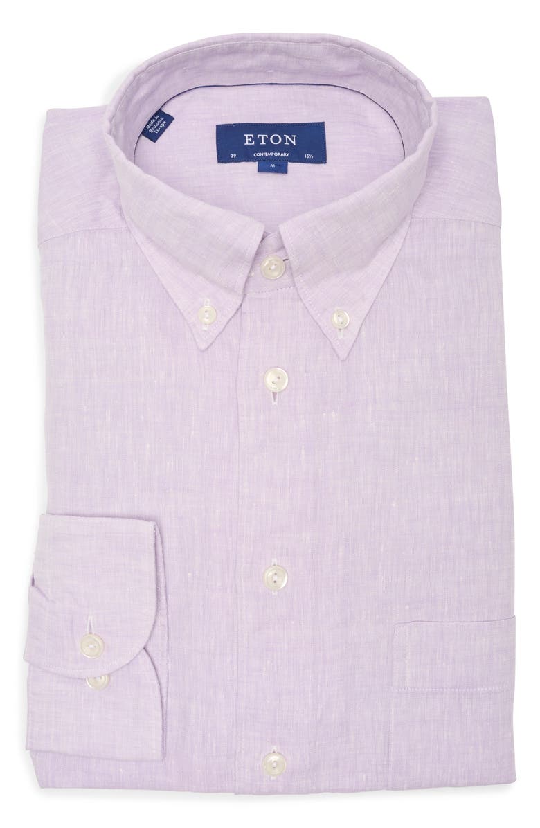 Eton Contemporary Fit Linen Dress Shirt, Alternate, color, 