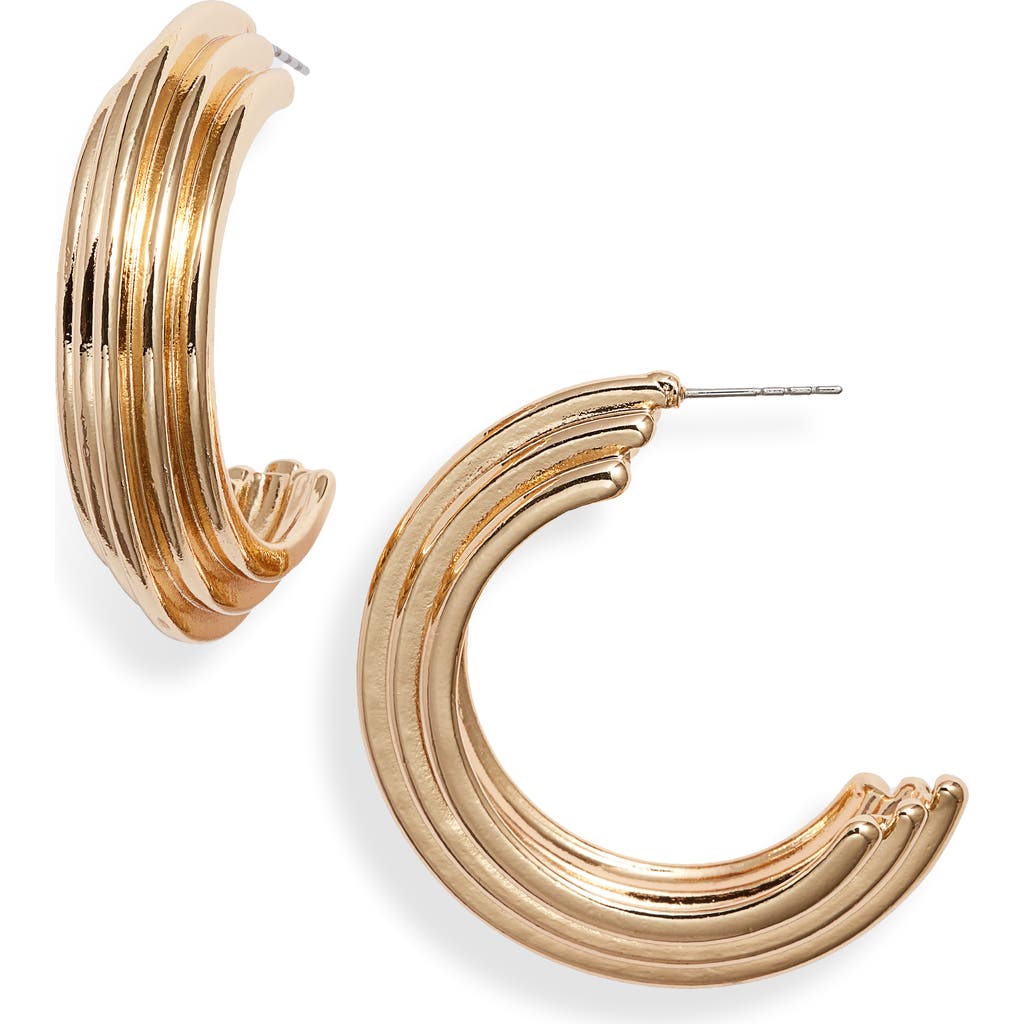 Open Edit Deco Ridge Hoop Earrings In Gold