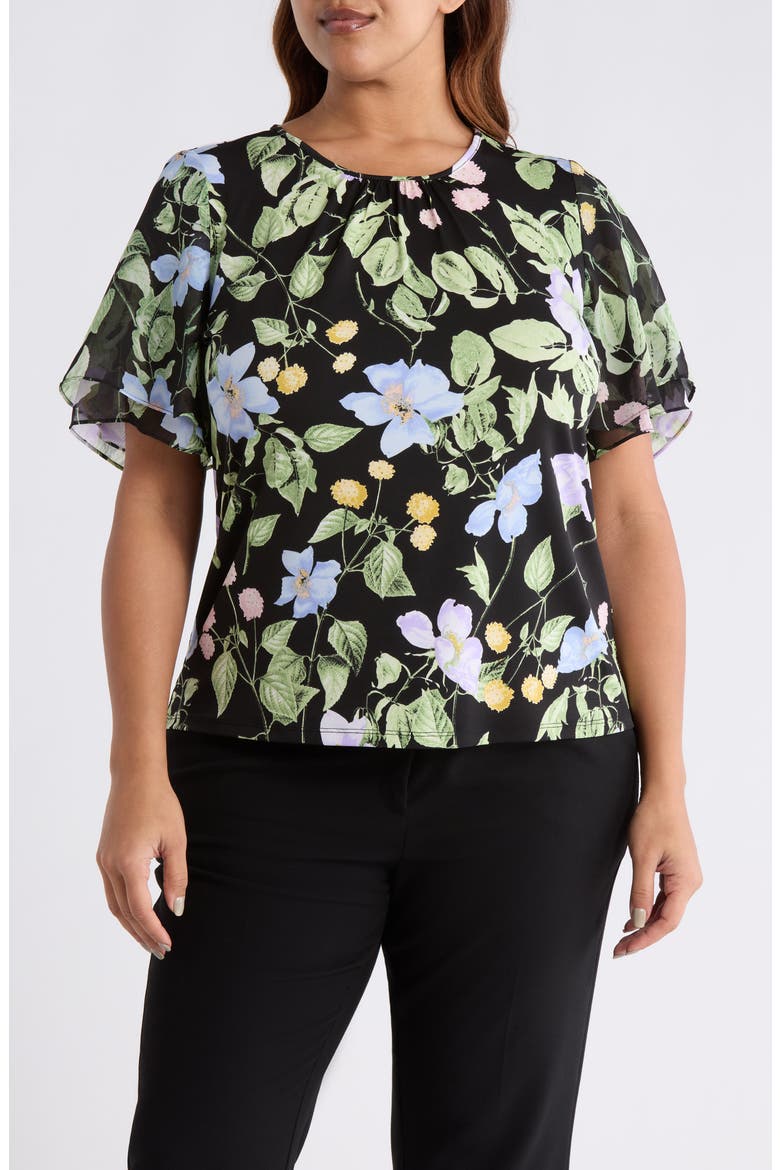 Contrast Flutter Sleeve Top, Main, color, BLACK MULTI