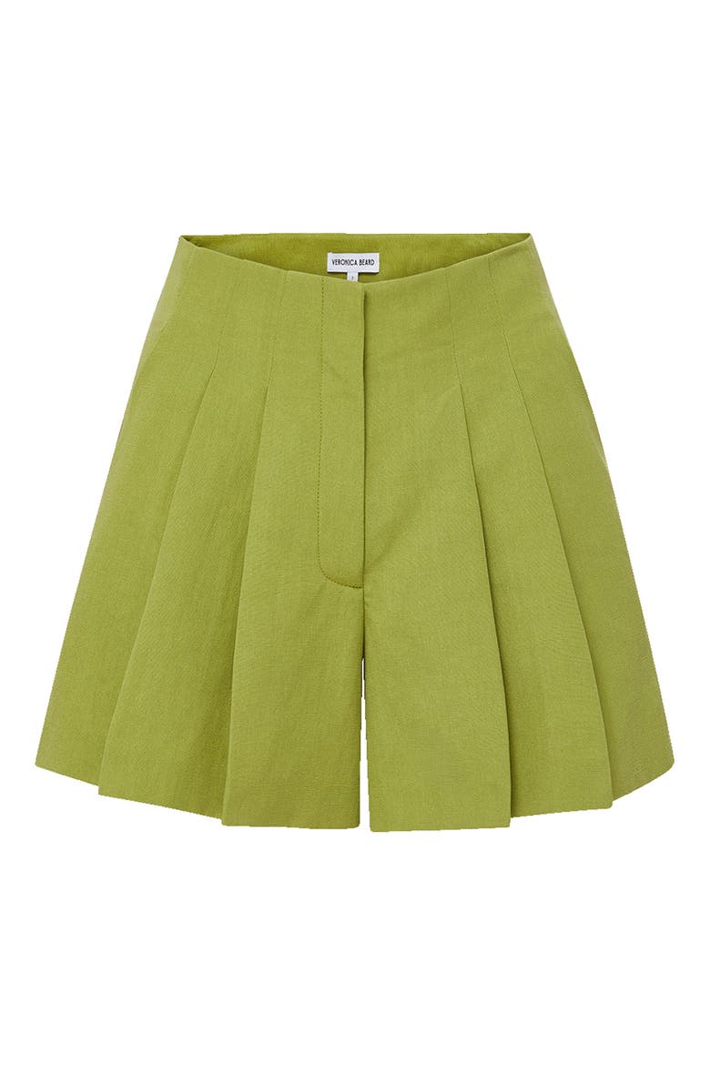 Gables Pleated High Waist Linen Blend Shorts, Alternate, color, CACTUS