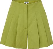 Veronica Beard Gables Pleated High Waist Linen Blend Shorts