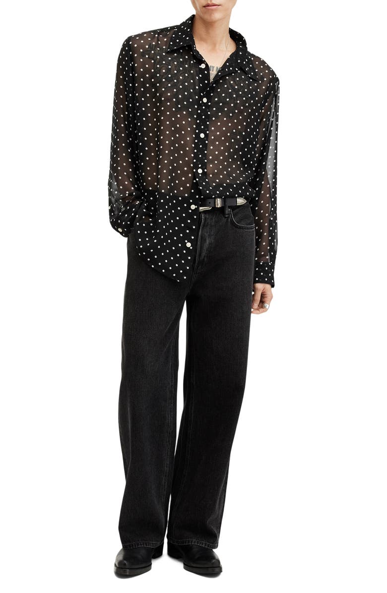 AllSaints Sangha Polka Dot Sheer Button-Up Shirt, Alternate, color, 