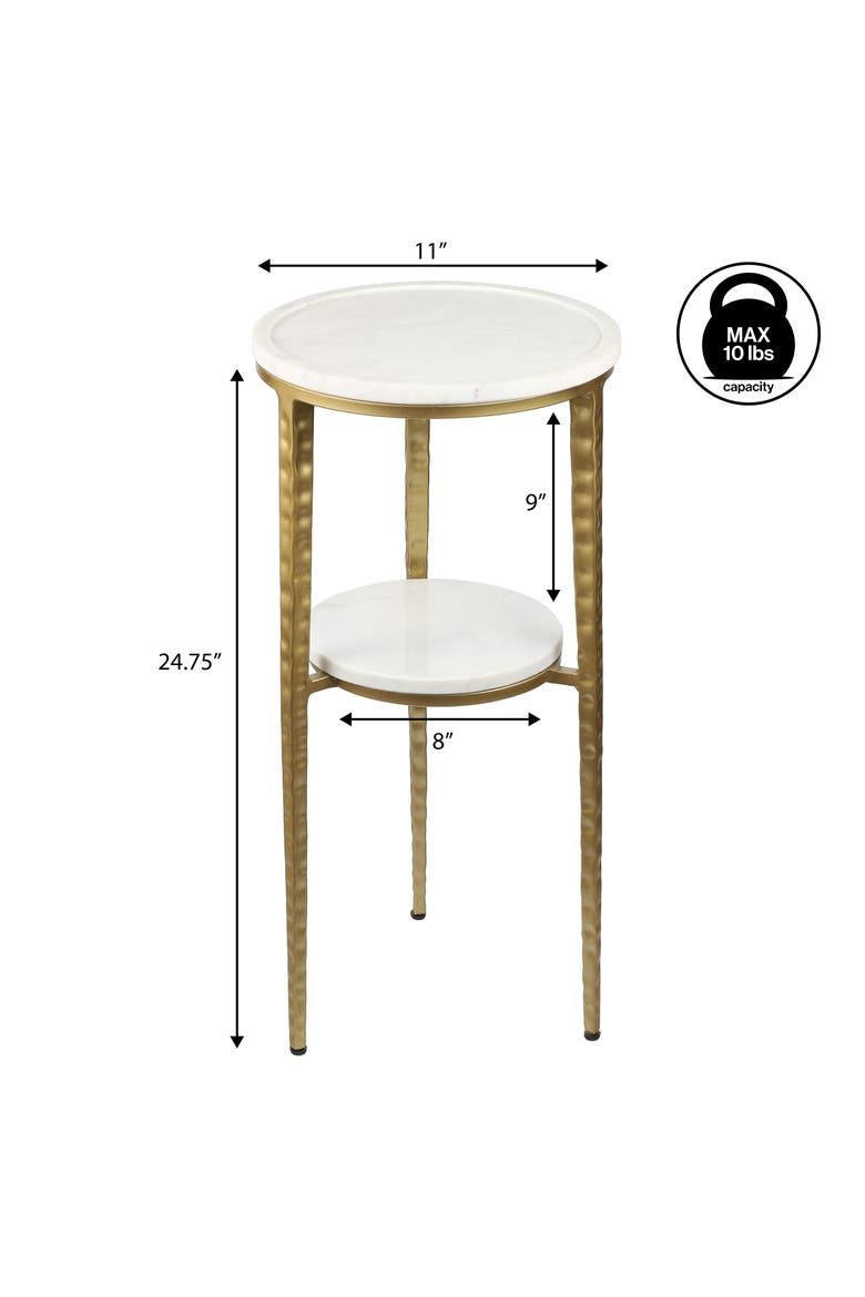 Seraphina Modern Round Marble 2-Tier Drink Table, Metal Small Accent Side End Table for Living Room Bedroom, Alternate, color, Gold/White