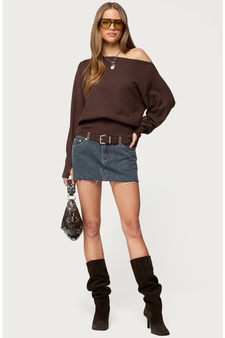 Oversize Off the Shoulder Sweater, Alternate, color, BROWN