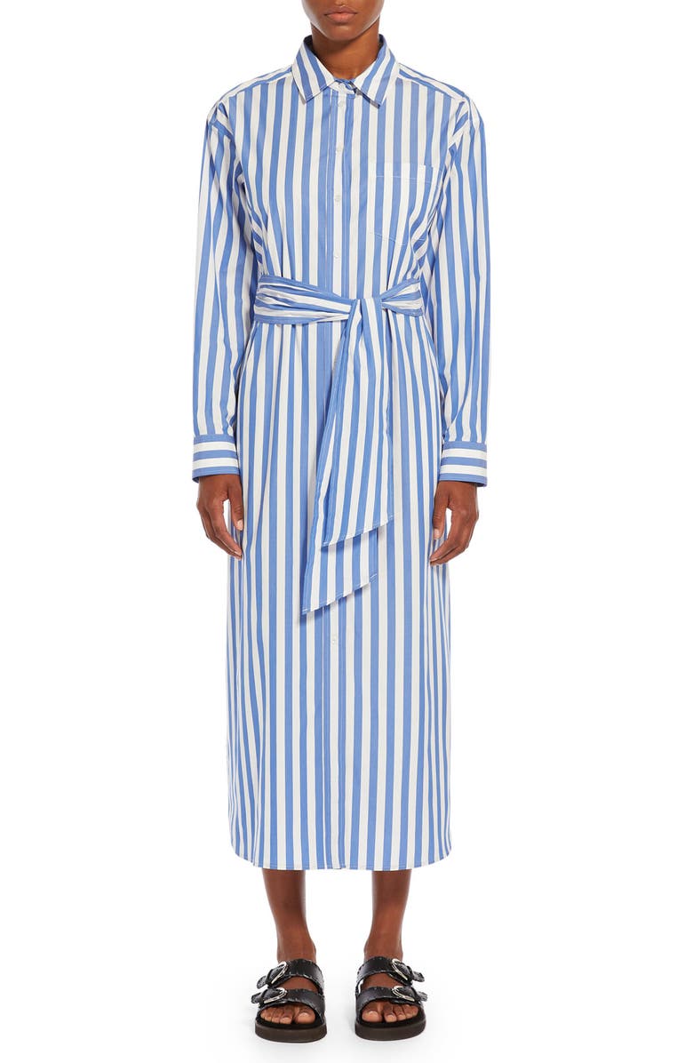 Weekend Max Mara Falasco Stripe Tie Waist Long Sleeve Maxi Shirtdress, Main, color,