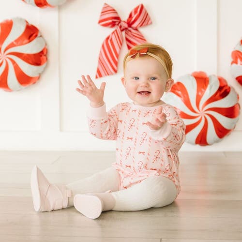 Sweet Wink Candy Cane Lane Christmas Long Sleeve Romper In Pink