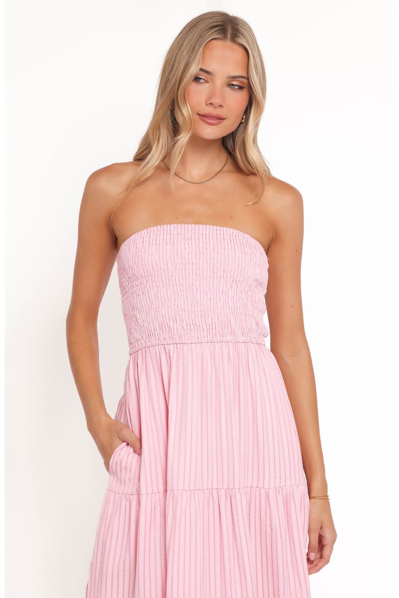 Maisie Strapless Midi Dress, Alternate, color, PINK STRIPE