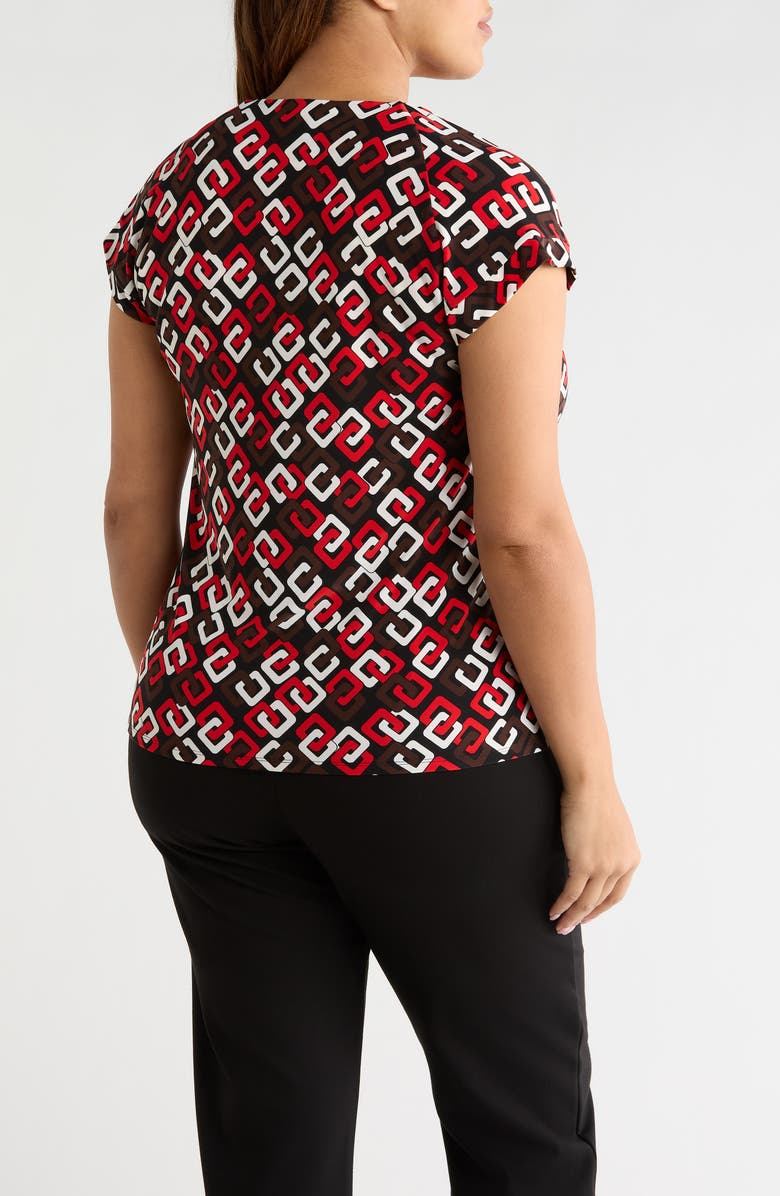 Anne Klein Print V-Neck Top, Alternate, color, Begonia Red Multi