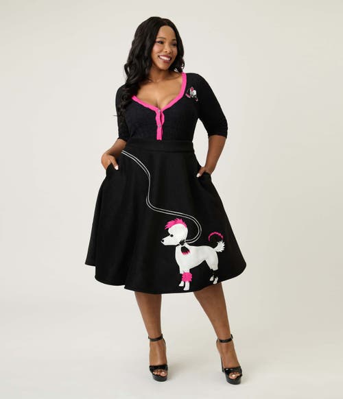 Unique Vintage Plus Size High Waist Soda Shop Swing Skirt In Black