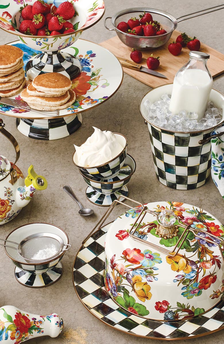 MACKENZIE CHILDS Flower Market Enameled Steel Cake Carrier, Alternate, color, White Multi