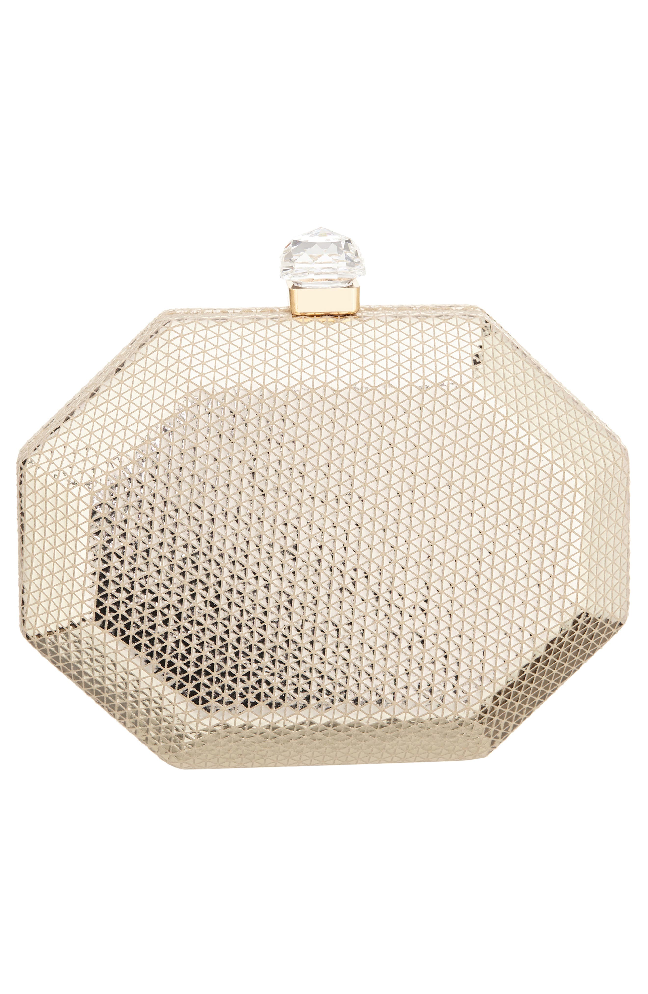 Octagonal Minaudière Frame Clutch, Alternate, color, GOLD