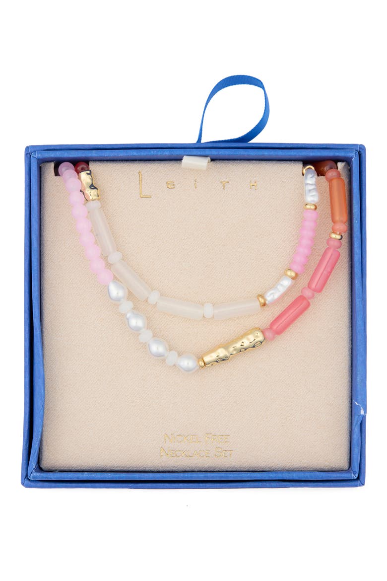 Two-Row Beaded Necklace, Main, color, PINK MULTI- GOLD