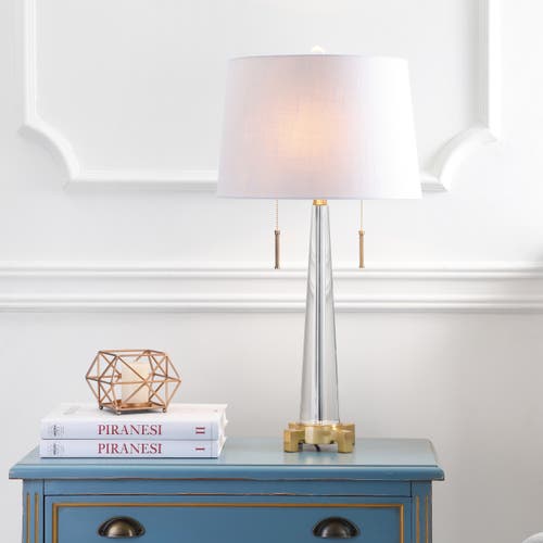 Jonathan Y Zoe 29.5" 2-light Crystal Led Table Lamp, Clear/brass Gold In Clear/brass Gold